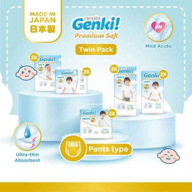 [Twin Pack] NEPIA GENKI Popok Bayi Pants Popok Celana Bayi Diapers Premium Soft M32 / L30 / XL26 / X