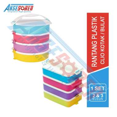 Aksesoren Rantang Plastik Susun Clio / Wadah Saji Kotak/bulat / 2 3 4 Susun / Tempat Makanan Bekal B