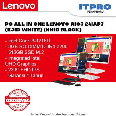 PC ALL IN ONE LENOVO AIO3 24IAP7 KJID WHITE/KHID BLACK/INTEL CORE i3 GEN 12/8GB RAM/512GB SSD BLACK