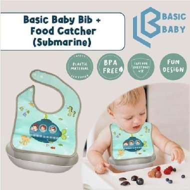 BASIC BABY BIB + SILICONE CATCHER - SUBMARINE Submarine