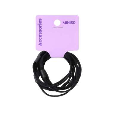 Miniso Rubber Band With Wide & Flat Stripe Hair Tie (8pcs) - Black/Karet Gelang Miniso Dengan Ikat R