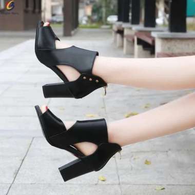 Naladiva - BIG SIZE Sepatu Boots Black Wanita / Wanita Korea / Heels 7 cm / Sepatu Kulit Sintetis /