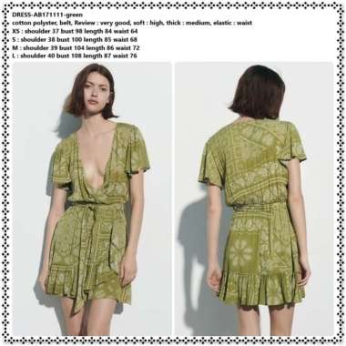 AB171111 Vintage Retro Etnik Mini Dress Kimono Wanita Korea Import Hijau Army Green