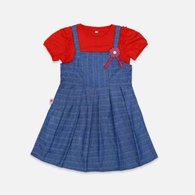 Overall Dress/ Setelan Denim Dress Anak/ Rodeo Junior Girl Red Christmas 4