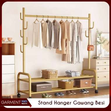 Stand Hanger Display Butik Baju Gantung Besi Hanger Jemuran Portable Tempat Sepatu Roda Dorong HITAM