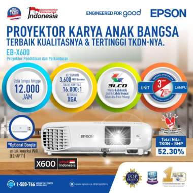 EPSON EB X600 Projector TKDN XGA 3600 Lumens HDMI 3LCD