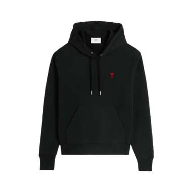 AMI Paris Red Ami de Coeur Loopback Organic Cotton Fleece Hoodie Black Black S