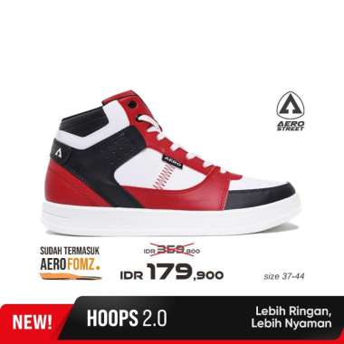 Aerostreet 37-44 Hoops High 2.0 Putih Merah Hitam - Sepatu Sneakers Casual 43