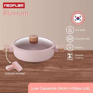 Neoflam 20cm BLOSSOM Casserole DENGAN TUTUP Panci Sup Casserole Keramik Anti Lengket Nonstick Kompor