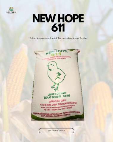 Pur NEW HOPE 611 - Pakan Ayam 1 Kg Anakan Sampai Dewasa - Newhope Mojokerto Unggas Ternak - REPACK 1