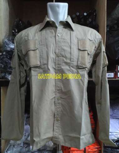 Kemeja Pria Model Taktikal Krem - Baju Kemeja Taktikal Riptop Pendek XL