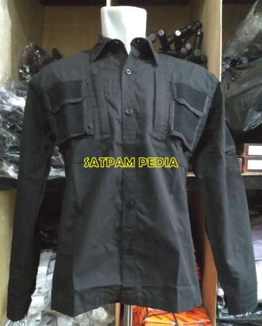 Kemeja Pria Model Taktikal Hitam - Baju Kemeja Taktikal Riptop Pendek XXL