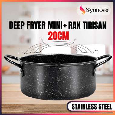 Deep Fryer Pan 20Cm SET Rak Tirisan Minyak Penggorengan Deep Fryer Panci Wajan Penggorengan Multifun