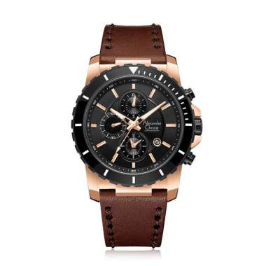 Alexandre Christie 6141MCL JamTangan Pria Tali Kulit Rose gold
