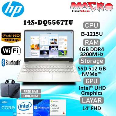 HP 14S-DQ5567TU i3-1215U 4GB 512SSD 14"FHD W11+OHS