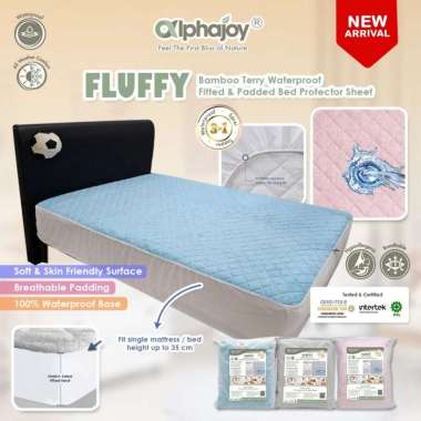 Sprei Waterproof Alphajoy FLUFFY Bamboo Terry Fitted Matras Protector pelindung kasur Sepre single l