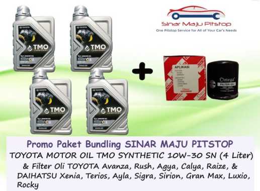 Paket Oli TMO TOYOTA MOTOR OIL 10W-30 SN SYNTHETIC 4 Liter & Filter Oli Mobil TOYOTA AVANZA RUSH AGY