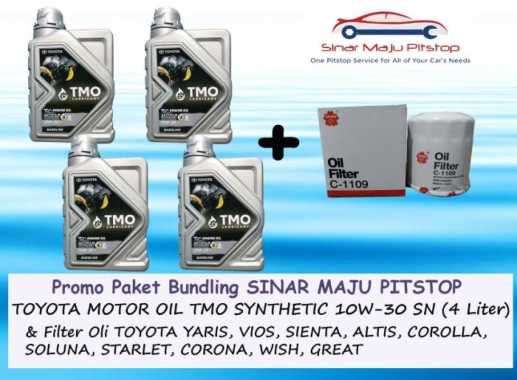Paket Oli TMO TOYOTA MOTOR OIL 10W-30 SN SYNTHETIC 4 Liter & Filter Oli Mobil TOYOTA SOLUNA STARLET
