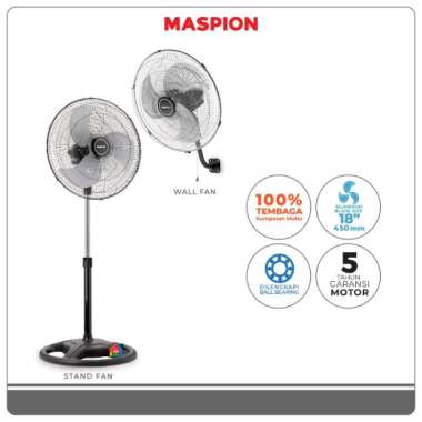 Kipas Angin Power Fan Maspion PW 453 (18 inch) / Stand & Wall Fan Maspion Baling Besi 2 IN 1 PW453