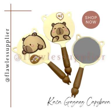 Cermin Gagang Capybara Lucu Premium / Kaca Cermin Lucu Motif Capybara Bahan Tebal / Cermin Bulat Gag