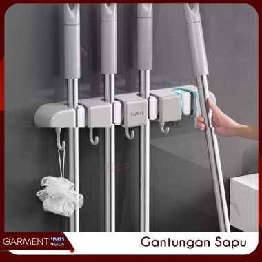 Gantungan Sapu Dinding Tempat Pel 3 4 Slot Mop Broom Holder Penjepit Karet Kuat Anti Jatuh 2 SLOT