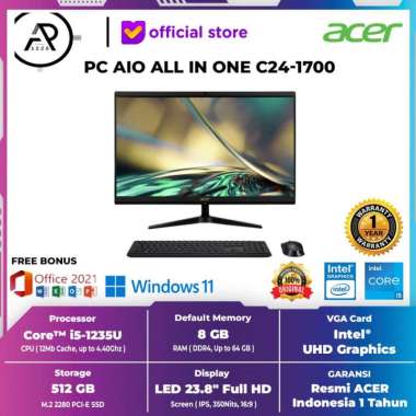 ACER AIO ASPIRE C24-1700 - I5 1235U/8GB/512SSD/23.8"FHD/W11+OHS/RESMI/3 TAHUN