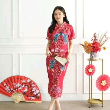 Dress Imlek Cheongsam Wanita Dress Merah Baju Imlek Dress Imlek Gambar 3 XXL