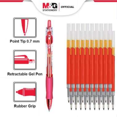 M&G Pulpen Gel Retractable Gel Pen BIRU & RED DAN Refill Isi Pulpen Gel Rectracble Tip 0.7mm G-7i RE