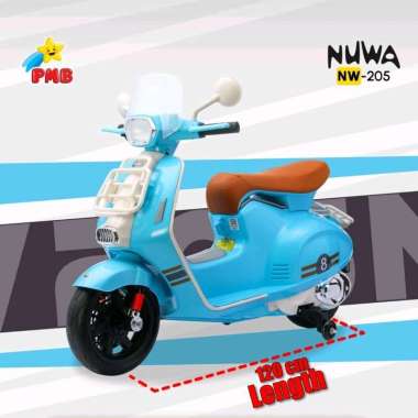 Mainan Anak Motor Aki PMB Nuwa MW205 Model Vespa Ban Karet Pakai Remote Control NW 205 Biru