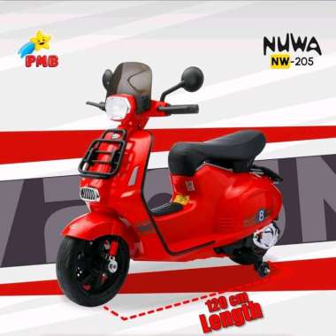 Mainan Anak Motor Aki PMB Nuwa MW205 Model Vespa Ban Karet Pakai Remote Control NW 205 Merah