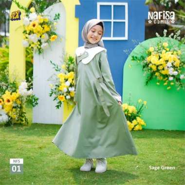 Gamis Nafisa Untuk Usia 1-10Tahun Anak Perempuan by Hoofla Kids M SAGE GREEN