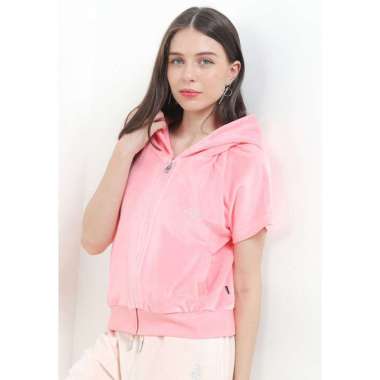 Hush Puppies Bl Juwel Jcs Cropped Hoodie Zipped Velour Ss Sweatshirt Wanita XL Pink