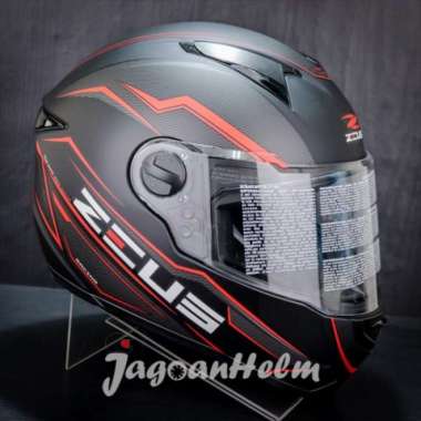 ZEUS HELM ZS811C FLAT | MATT BLACK AL12 RED | ZS811 C FREE SMOKE VISOR M