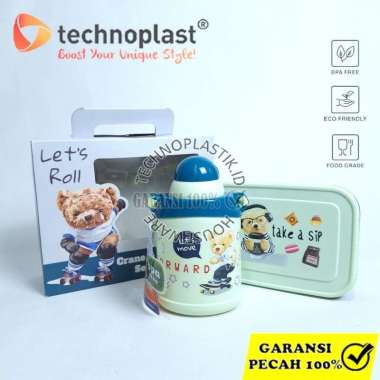 WIGGLE Paket Gift Value Set School Sweet Lunch Box Kotak Makan Dan Botol Minum Bear Hijau