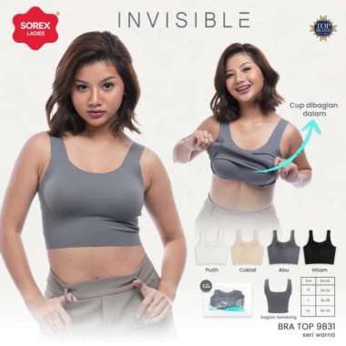 Sorex Bra Top Seamless Tanpa Kawat Full Cup Busa Invisible Crop Tank BH 9831 Hitam M