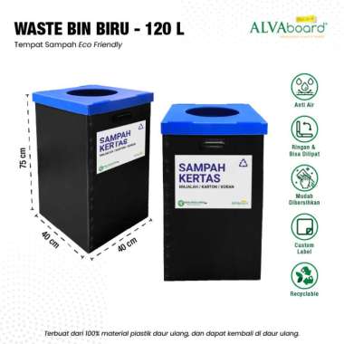 ALVAboard Eco Bin Recycled Box Tempat Sampah 40x40x75 cm 120 Liter Biru
