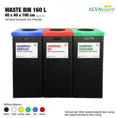 ALVAboard Eco Bin Recycled Box Tempat Sampah 40x40x100 cm 160 Liter Hitam