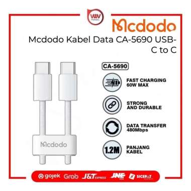 Mcdodo CA-5690 Kabel Data USB-C to C Cable Nylon 60W Fast Charging 1M White