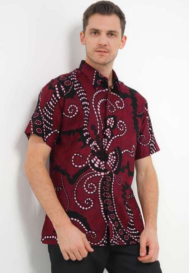 Arjuna Weda Hem Body Fit Batik Batu Pecah 53281104 - Merah S