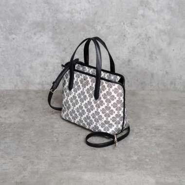 Tas KATE SPADE JACQUARD MONOGRAM WHITE BLACK MINI ZIP TOTE BAG WITH LS 100% ORIGINAL 34X29X13CM
