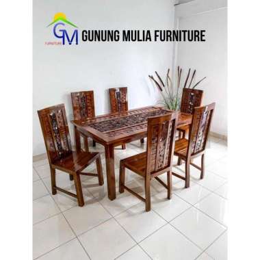 Meja Makan / Kursi Makan Tikar, Kayu Jati 6 Person