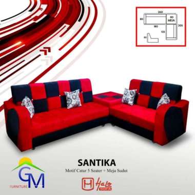 Sofa Sudut Sofa L Sofa Mrek SANTIKA Merah Hitam