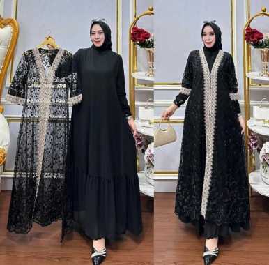 Kiukiu Lestari Dress Gamis Outer Brukat Wanita - Dress Kondangan - Gamis Brukat Set 2 in 1 Brukat Ti