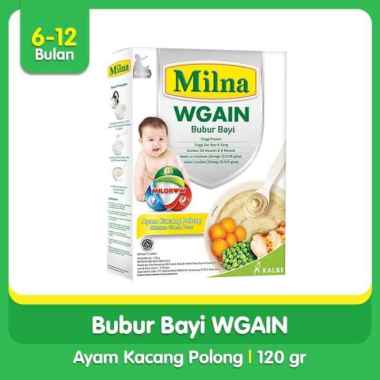 Milna Bubur Bayi WGAIN 120gr - Bubur Penambah Berat Badan Ayam Kacang Polong 6m+
