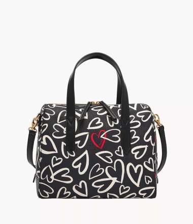 Fossil Sydney PVC Satchel Black White Printed Valentine's Day Tas Wanita SHB2921-005