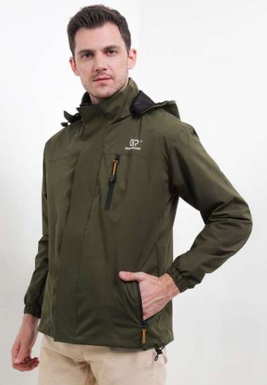 GRAHANGGRA Jaket Waterproof Vasili Premium Hoodie Bisa Dilepas Pasang M Army Green