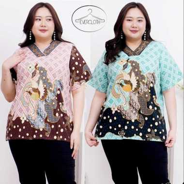 Evercloth Tarina Atasan Batik Jumbo Wanita Vneck Blus Batik Bigsize Baju Batik Perempuan XXL XXXL Pa