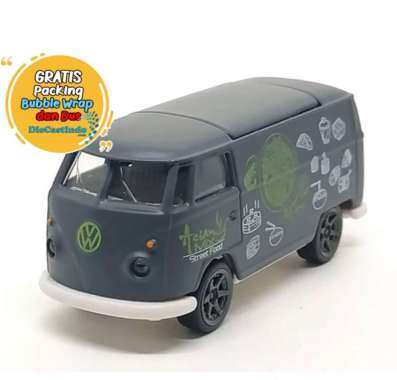 Majorette Car Collectable Wheel Display Pomade Open Box VVolkswagen T1 Food Truck Abu-Abu