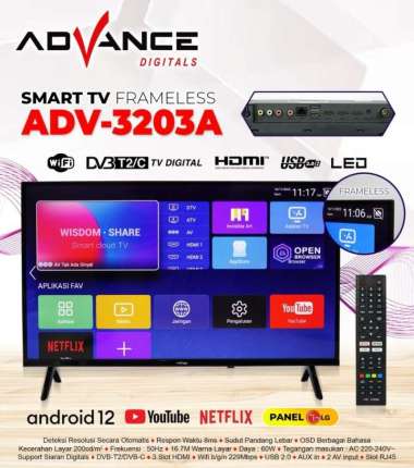 Advance Android Smart TV 32" inch ADV 3203A Televisi Digital Panel LG PACKING KAYU