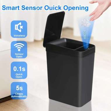 Tempat Sampah Dapur Kamar Mandi Hotel Minimalis Smart Trash Bin Sensor Gerak Otomatis 12L Hitam